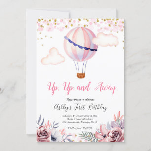 Inbjudan till rosa Luftballong Girl Birthday