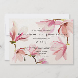 Inbjudan till rosa Magnolia Watercolor Wedding
