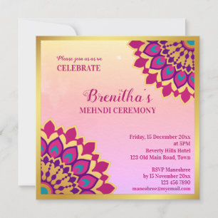 Inbjudan till rosa mandala Indian bröllop mehndi