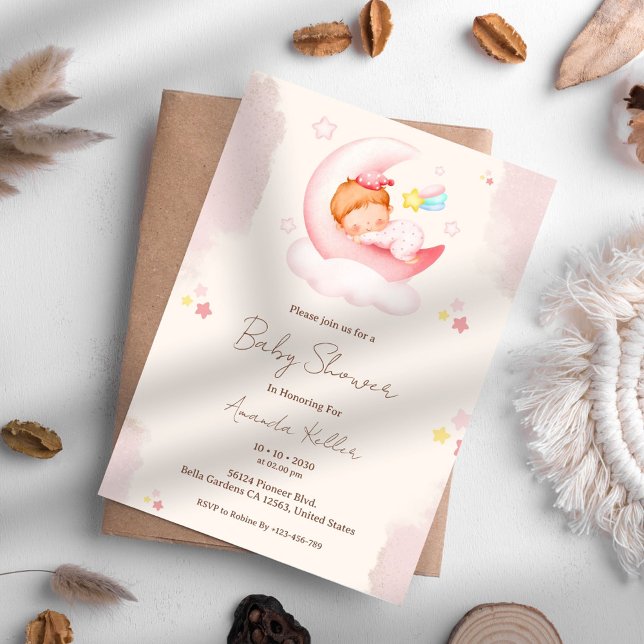 Inbjudan till rosa Måne Baby Shower (Skapare uppladdad)
