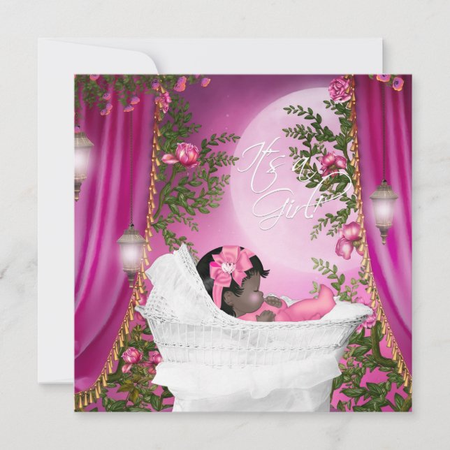 Inbjudan till rosa Måne Flicka-dusch (Framsida)