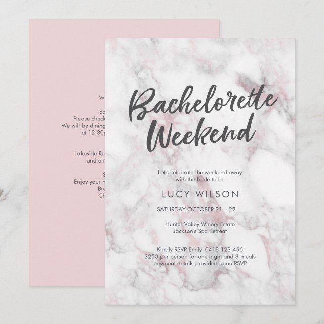 Inbjudan till rosa Marble Bachelorette Helg (Fram/baksida)