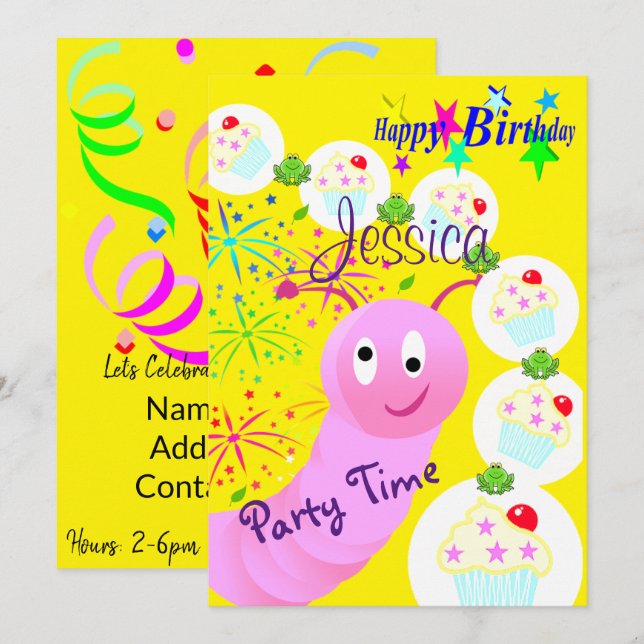 Inbjudan till Rosa Mask Muffins grattis på födelse (Fram/baksida)