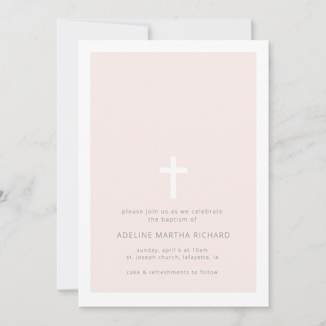 Inbjudan till rosa minimalistisk baptism (Framsida)