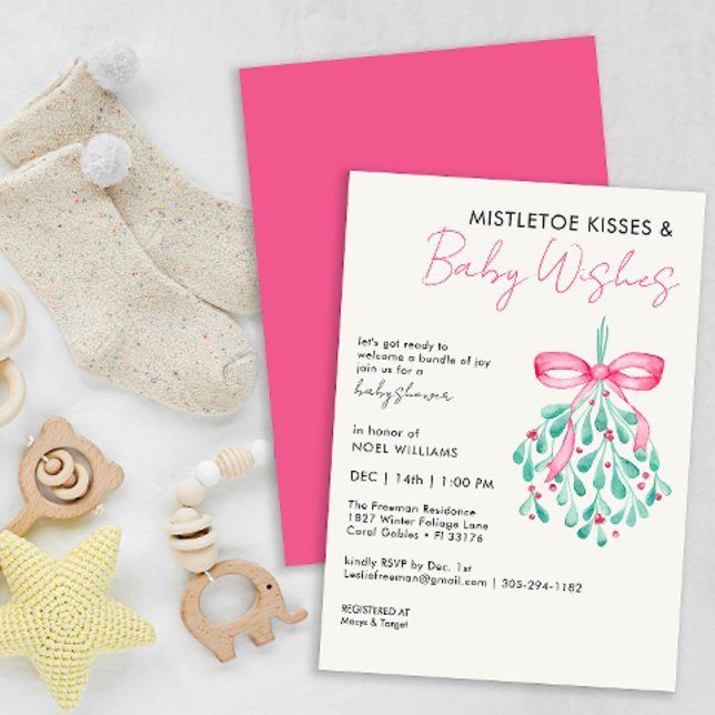 Inbjudan till rosa Mistletoe Baby Shower för flick (Pink Mistletoe Winter Baby Shower Invitation)
