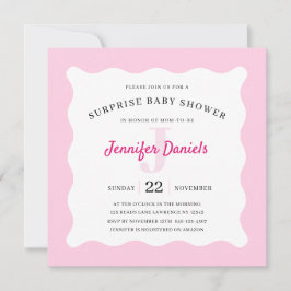 Inbjudan till rosa Monogram Surprise Baby Shower