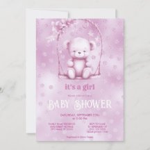 Inbjudan till rosa Nalle Baby Shower
