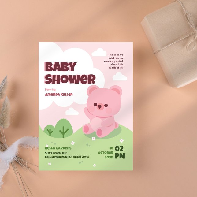 Inbjudan till rosa Nalle Baby Shower (Skapare uppladdad)