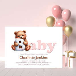 Inbjudan till rosa Nalle Baby Shower
