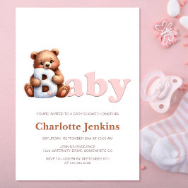 Inbjudan till rosa Nalle Baby Shower