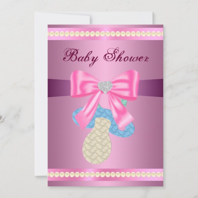 Inbjudan till rosa Nappar Baby Shower (Framsida)