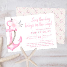Inbjudan till rosa Nautical Anchor Baby Shower
