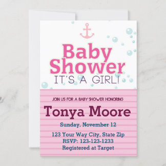 Inbjudan till rosa Nautical Bubble Baby Shower