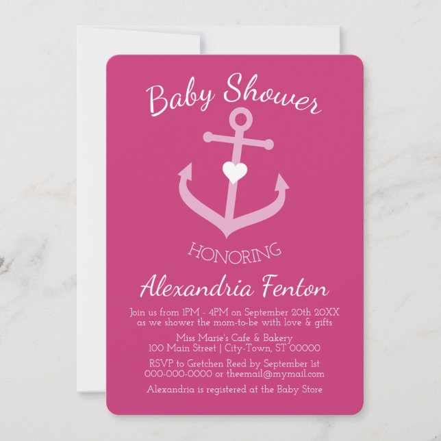 Inbjudan till rosa Nautical Temed Baby Shower (Framsida)