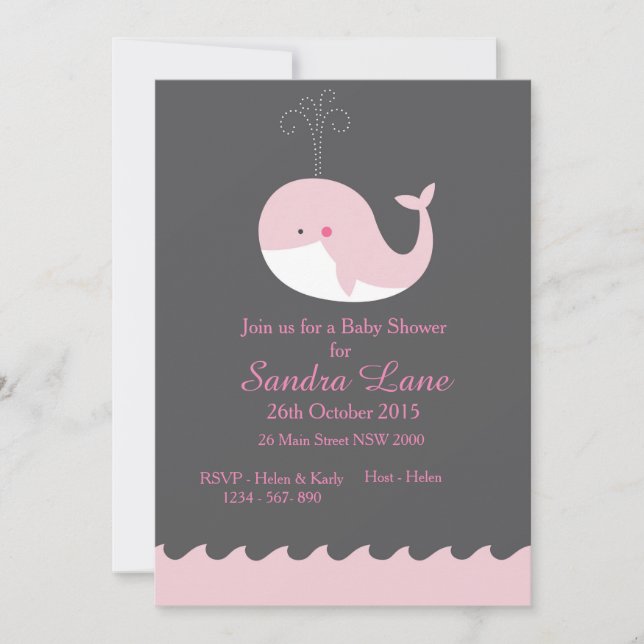 Inbjudan till Rosa Nautical Whale Baby Shower (Framsida)