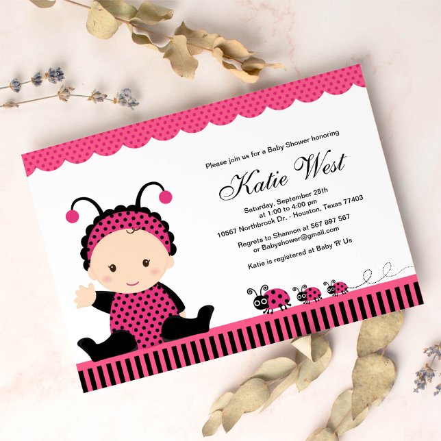 Inbjudan till rosa Nyckelpiga Baby Shower (Skapare uppladdad)