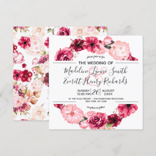 Inbjudan till rosa och Blommigt för andningsbröllo