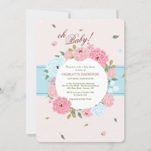 Inbjudan till rosa och Blue Blommigt Baby Shower
