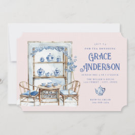 Inbjudan till rosa och Blue Chinoiserie Bamboo Tea