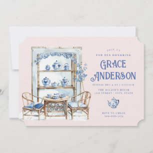 Inbjudan till rosa och Blue Chinoiserie Bamboo Tea
