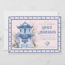 Inbjudan till rosa och Blue Chinoiserie Bamboo Tea