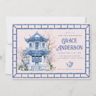 Inbjudan till rosa och Blue Chinoiserie Bamboo Tea