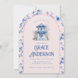 Inbjudan till rosa och Blue Chinoiserie Pagoda Tea