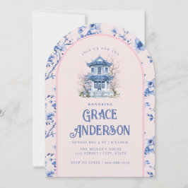 Inbjudan till rosa och Blue Chinoiserie Pagoda Tea