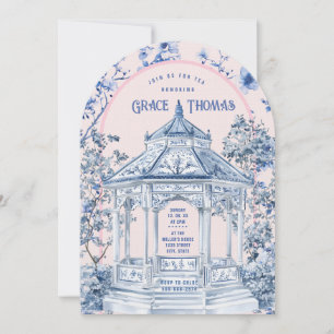 Inbjudan till rosa och Blue Chinoiserie Pagoda Tea