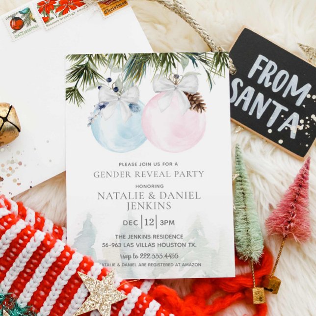 Inbjudan till rosa och Blue Winter Baby Shower (Winter Gender Reveal Baby Shower Invitation)