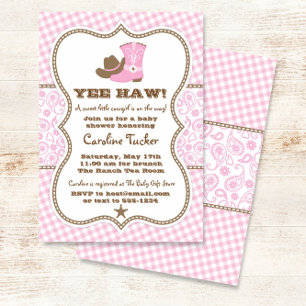 Inbjudan till rosa och Brown Cowgirl Baby Shower