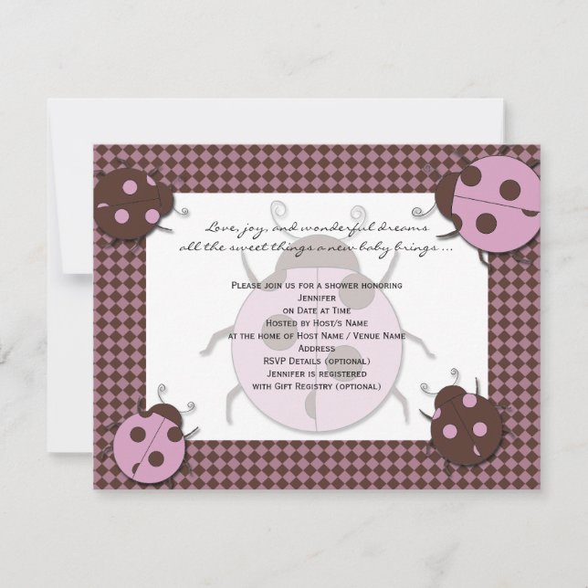 Inbjudan till Rosa och Brown Ladybug Baby Shower (Framsida)