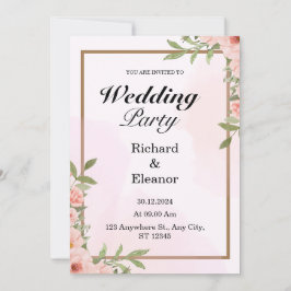 Inbjudan till rosa och brun enkel Bröllopsfest
