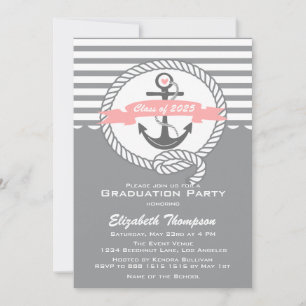 Inbjudan till rosa och Grått Nautical Studentfest