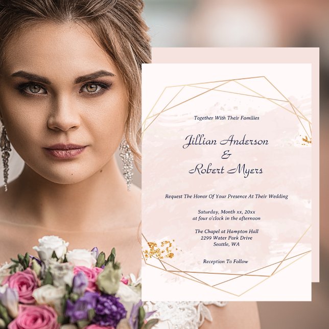  inbjudan till Rosa och Guld-bröllop (Blush Pink and Gold Wedding Invitation)