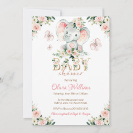 Inbjudan till rosa och Guld Elephant Baby Shower