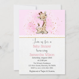 Inbjudan till rosa och Guld Giraffe Baby Shower