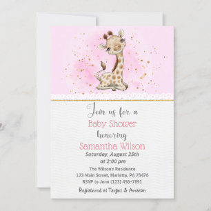 Inbjudan till rosa och Guld Giraffe Baby Shower