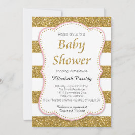 Inbjudan till rosa och Guld Glitter Baby Shower