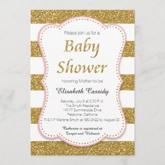 Inbjudan till rosa och Guld Glitter Baby Shower