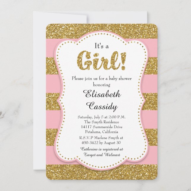 Inbjudan till rosa och Guld Glitter Flicka-noder (Framsida)