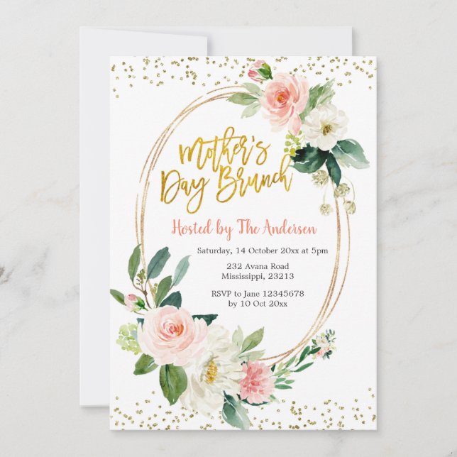 Inbjudan till  Rosa och Guld Mors dag Brunch (Framsida)