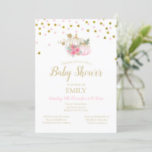 Inbjudan till rosa och Guld Pumpkin Baby Shower