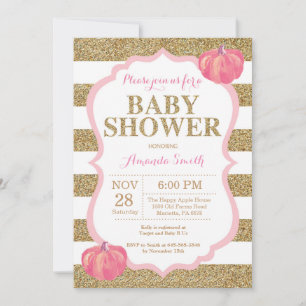 Inbjudan till rosa och Guld Pumpkin Baby Shower