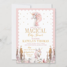 Inbjudan till rosa och Guld Unicorn Baby Shower