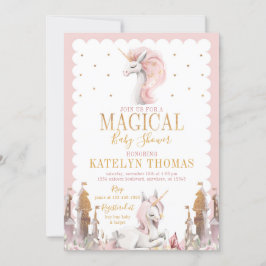 Inbjudan till rosa och Guld Unicorn Baby Shower