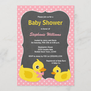 Inbjudan till Rosa och Gult av gummi Ducky Baby Sh