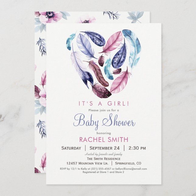 Inbjudan till rosa och Lila Barnskor (Fram/baksida)