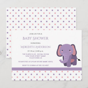 Inbjudan till rosa och Lila för elefant-babyskor