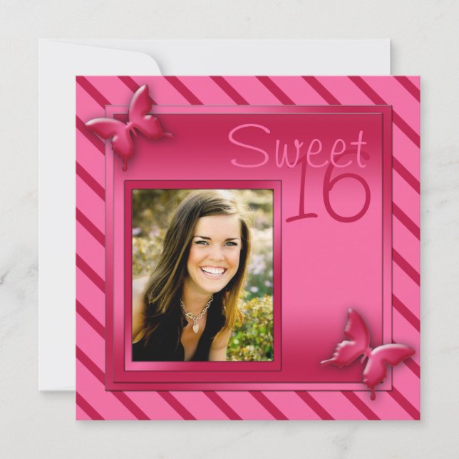 Inbjudan till rosa och Röda Rand Sweet sixteen (Framsida)
